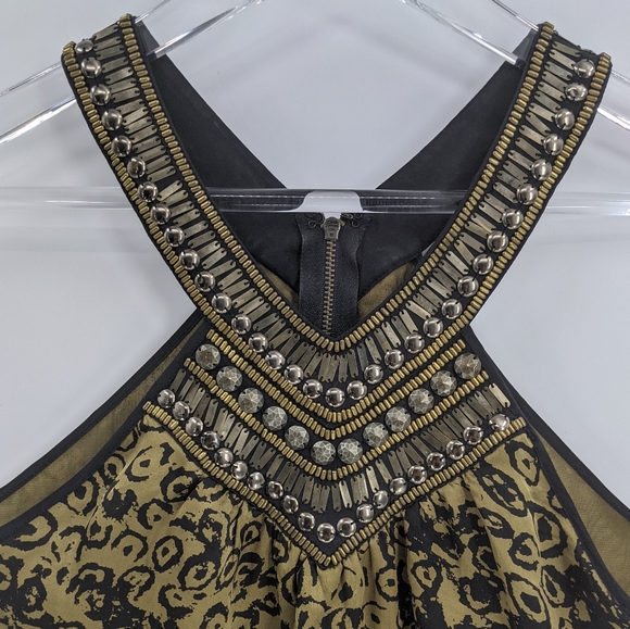 Bebe Silk Printed Beaded Open Shoulder Top Blouse - Picture 2 of 10